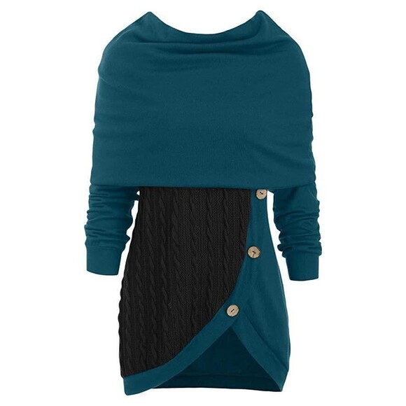NEW NWT Blue Sz Small Casual or Dress Stretchy Versatile Cowl Neck Tunic Sweater - Picture 4 of 6